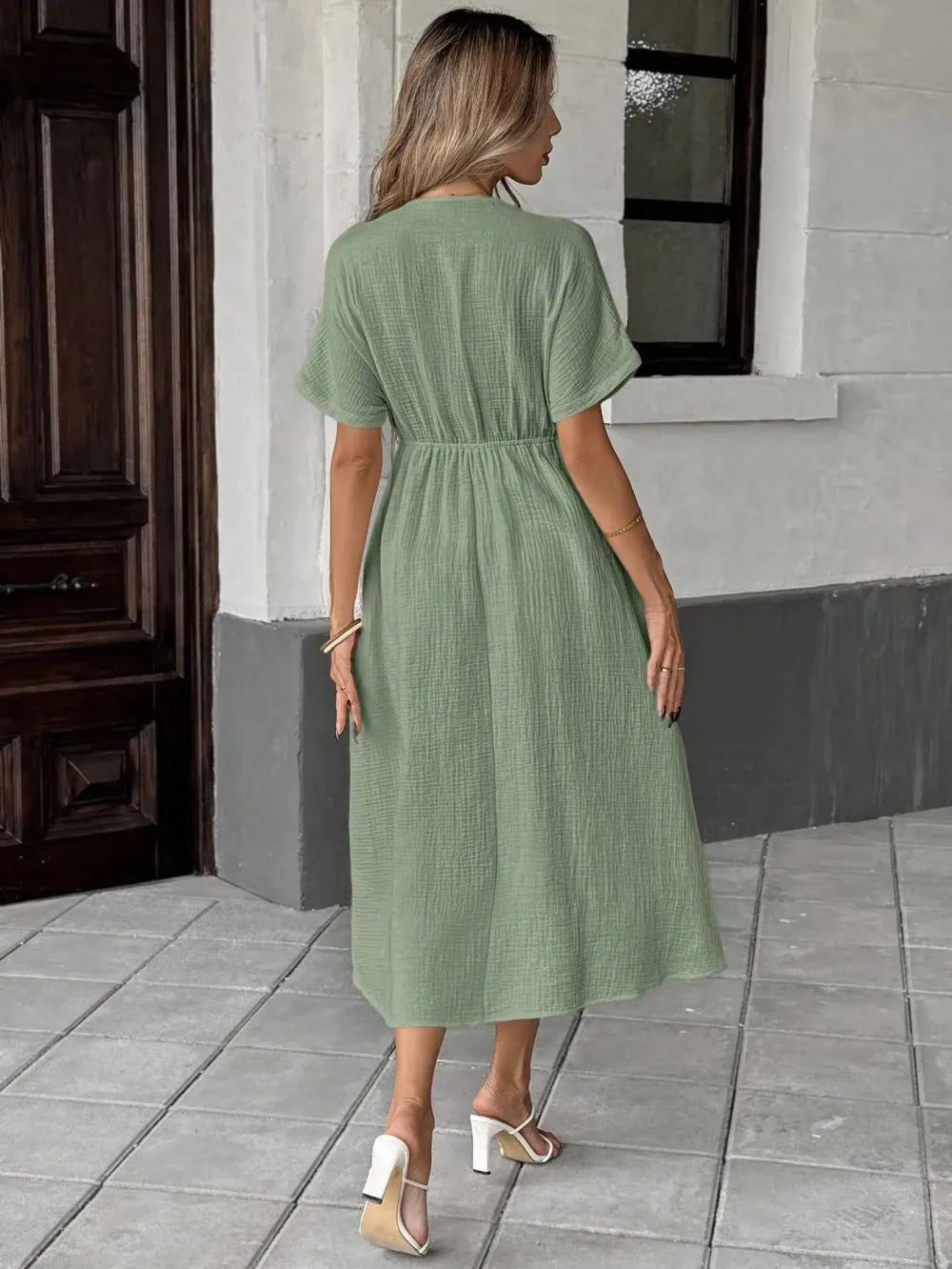 🎉Women's Summer Solid Color V-Neck Cotton Dress✨