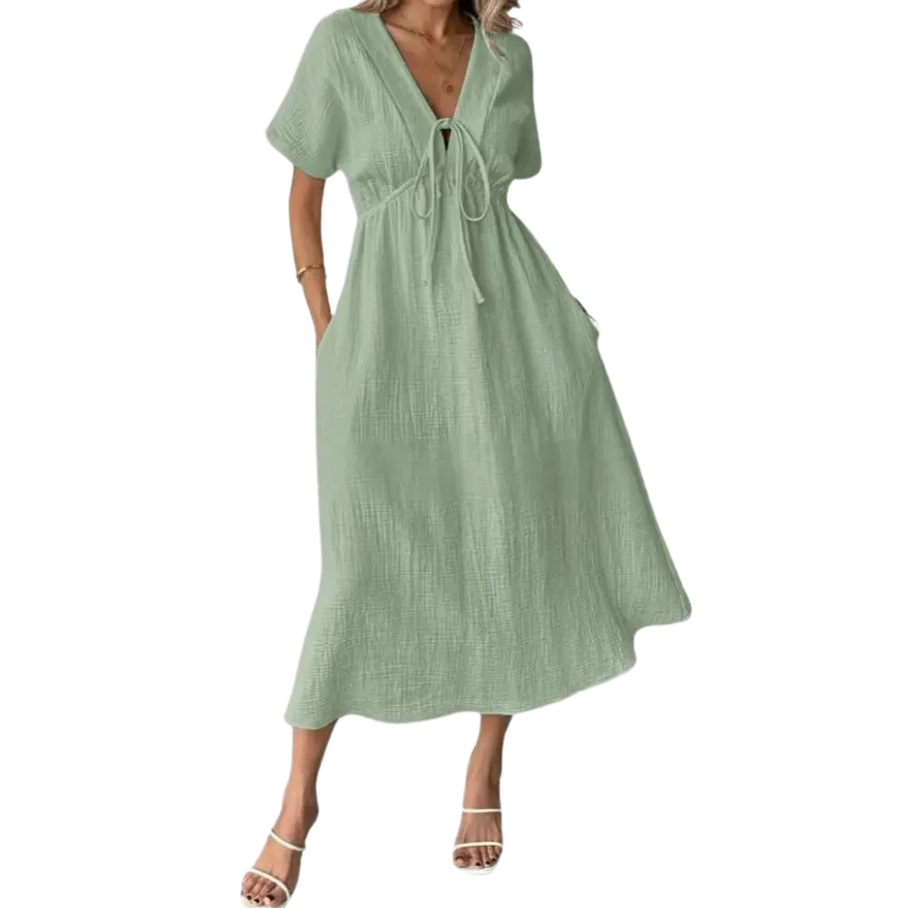 🎉Women's Summer Solid Color V-Neck Cotton Dress✨