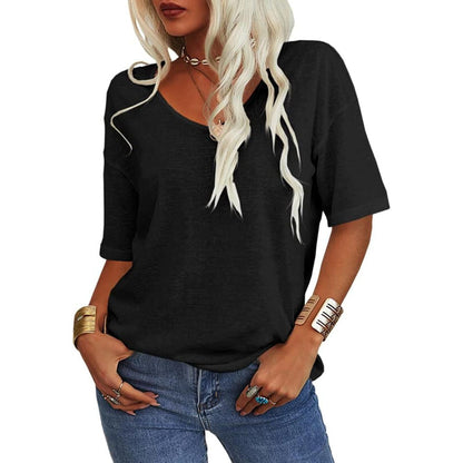 💖2025 Summer Sale 50% OFF💥Women's Solid Color V-Neck T-shirt