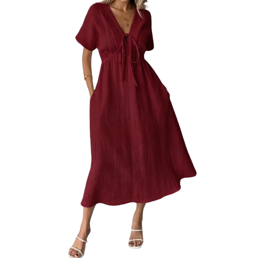 🎉Women's Summer Solid Color V-Neck Cotton Dress✨