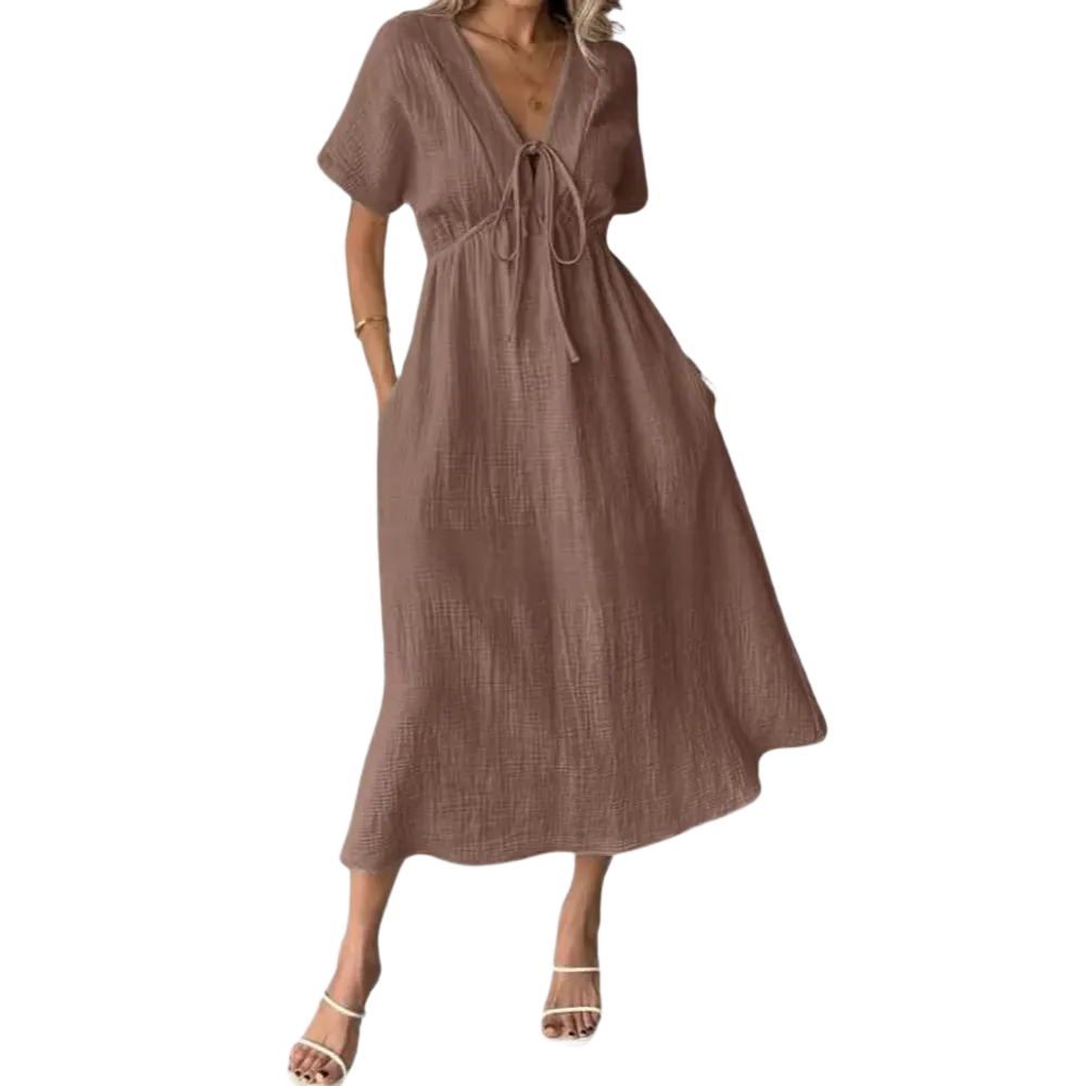 🎉Women's Summer Solid Color V-Neck Cotton Dress✨