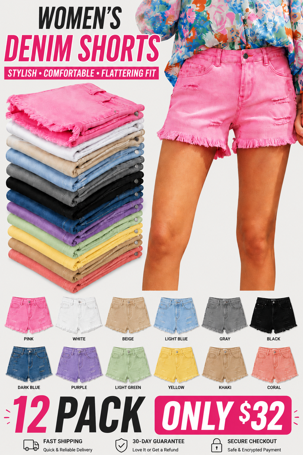 Women's Casual Mid Rise Denim Shorts