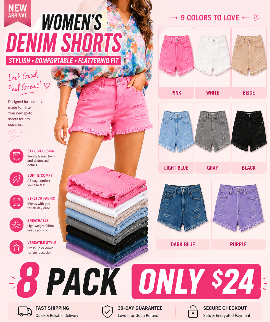 Women's Casual Mid Rise Denim Shorts