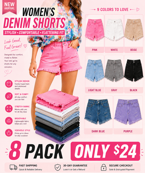 Women's Casual Mid Rise Denim Shorts