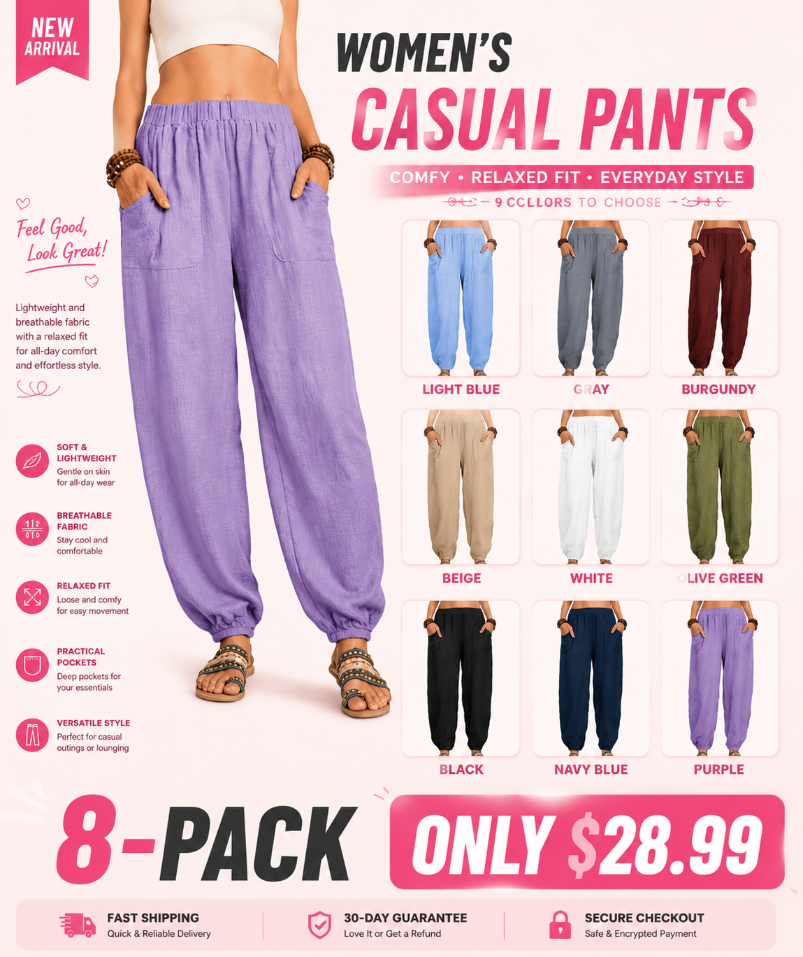 👚 Wide-leg linen and cotton pants for women