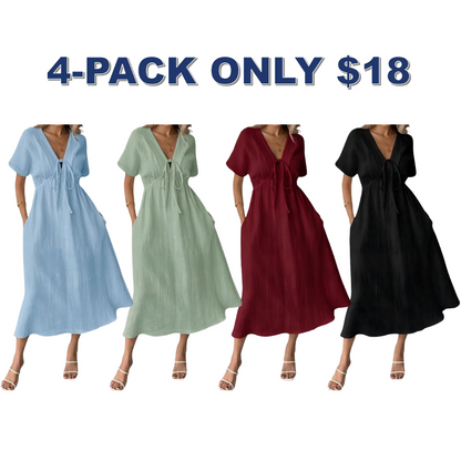 🎉Women's Summer Solid Color V-Neck Cotton Dress✨