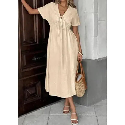 🎉Women's Summer Solid Color V-Neck Cotton Dress✨