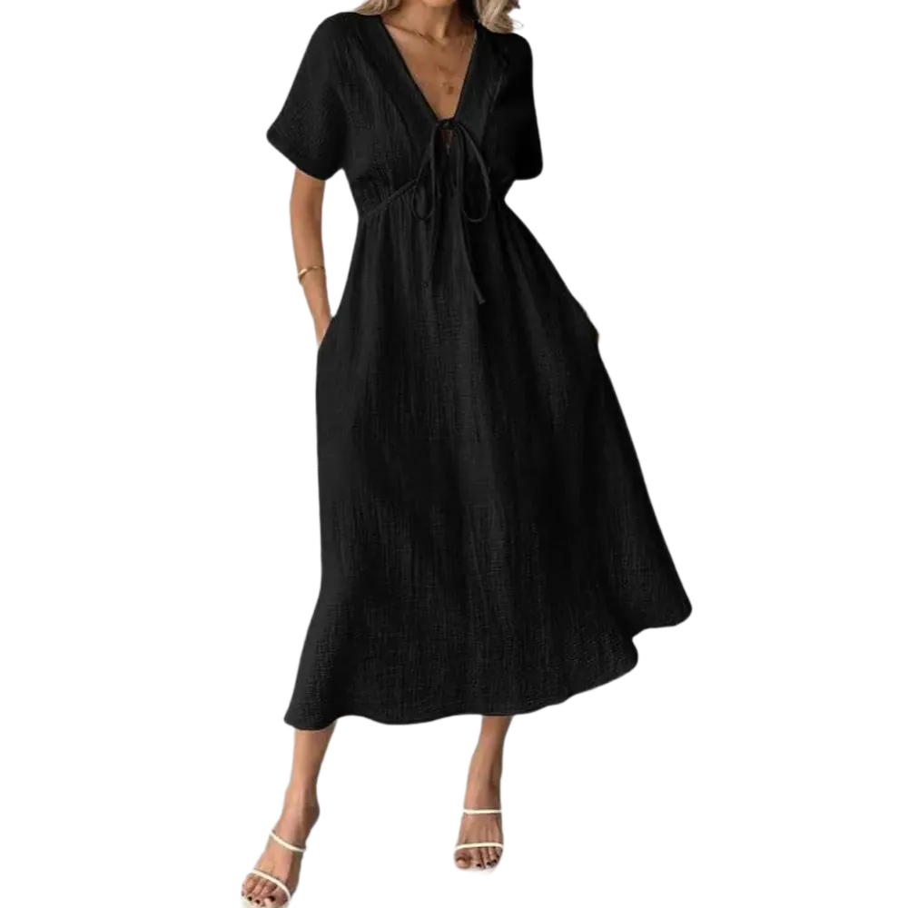 🎉Women's Summer Solid Color V-Neck Cotton Dress✨
