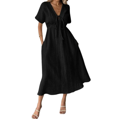 🎉Women's Summer Solid Color V-Neck Cotton Dress✨