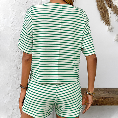 🎉Women's Striped T-Shirt &✨ Short Two-Piece Set